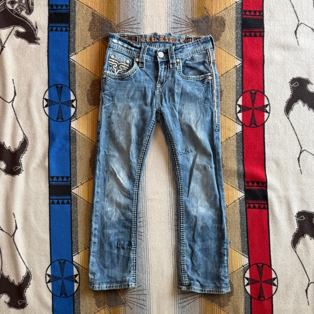 Rock Revival Costard Bootcut Jeans Mens 29x26 Light Wash Distressed Grunge
